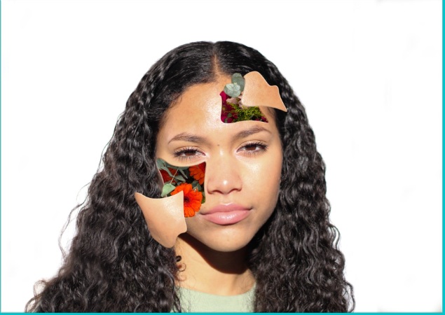 Portrait with flowers layered across the face