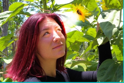 Portrait standing among sunflowers